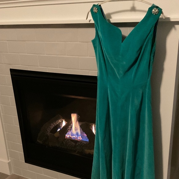 Exquisite 1950’s Aqua Velvet midi flare party dress - Picture 3 of 16